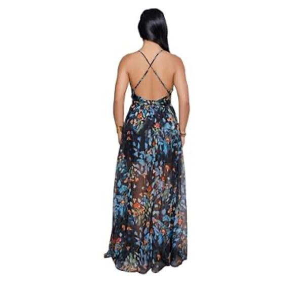 Luxxel Floral Print Spaghetti Stral Maxi Dress Size M Medium Multicolored - Picture 2 of 9